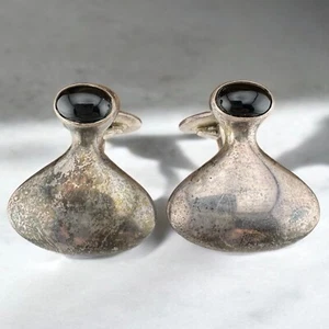 Vintage Georg Jensen #79 Sterling Silver Cufflinks w/ Black Onyx Cabochons - Picture 1 of 9