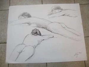 Study of reclining nudes by André Simon 1926-2014 2002 Lorrain Artist Charcoal - Picture 1 of 2