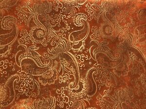Orange Gold Paisley Metallic Brocade Fabric 60” Width Sold By The Yard