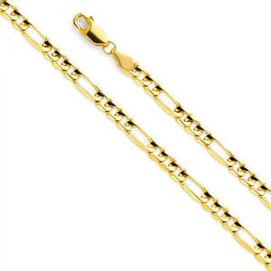 Cadena abierta cóncava oro amarillo sólido 14k real 4,5 mm Figaro 3+1 20 22 24 26 pulgadas - Imagen 1 de 1