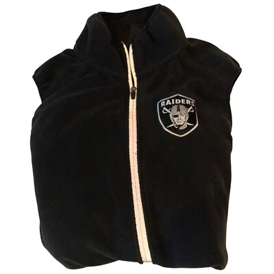 NFL 橄榄球队服装 RAIDERS 黑色抓绒全拉链背心小号,拉斯维加斯 — 第 1/4 张图片