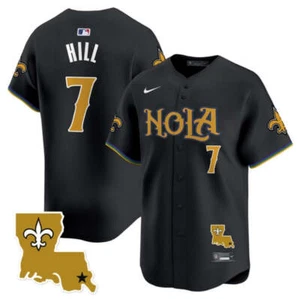 New Orleans Saints #7 Taysom Hill maglia da baseball nera cucita NOLA - Foto 1 di 2