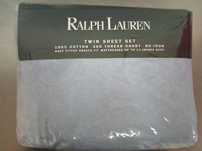 Ralph Lauren Twin Sheet Set Avery Slate Blue NOS-1990's Cotton-2 Available - Image 1 of 4
