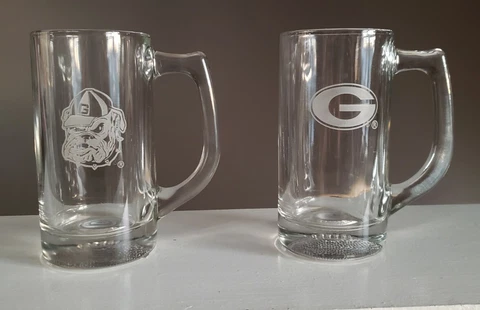 LOT OF 2 Georgia Bulldogs Clear Embossed Etched Beer Glass Stein NCAA NEW Cover