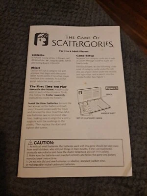 Instrucciones de reemplazo del juego Scattergories 1988 buen estado usado  Foto 1 de 4