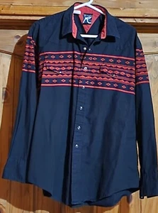 XL Vintage Roper Shirt Men's Black Aztec Print Southwestern Pearl Snaps - Picture 1 of 5