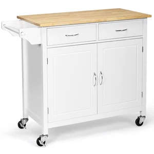 Rolling Kitchen Cart Island Wood Top Storage Trolley Cabinet White - Picture 1 of 5