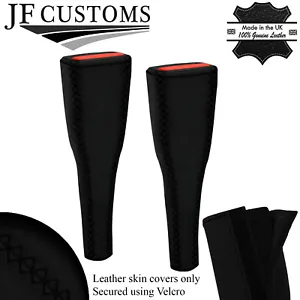 BLACK LUX-STITCH LEATHER 2X LONG SEAT BELT COVERS FITS JAGUAR XF 2008-2015 - Picture 1 of 5