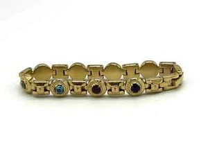 Jules Jurgenson Gold Plated Multicolored Genuine Gemstones Link Bracelet - Picture 1 of 4