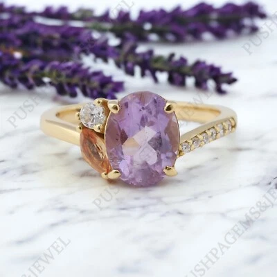 925 Sterling Silver 8x6 mm Oval Shape Natural Alexandrite Ring Cubic Zirconia - Image 1 of 4