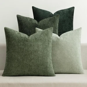 Pack of 4 Couch Throw Pillow Covers 18X18 Inch Green Soft Decorative Chenille Pi - Picture 1 of 12