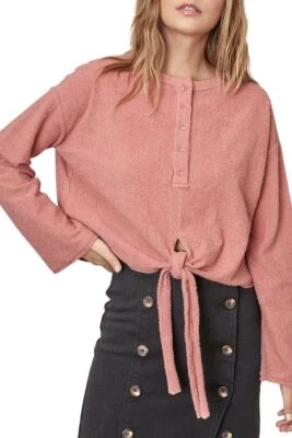 Top con nudo frontal texturizado semilla de mostaza rosa para mujer S algodón recortado Henley nuevo con etiquetas Foto 1 de 4