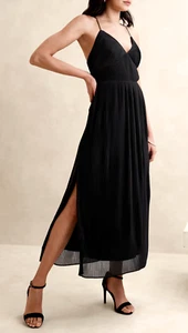 NWT Banana Republic RT$180 Black Pleated Chiffon Strappy Maxi Cocktail Dress 12R - Picture 1 of 4