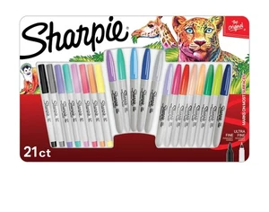 Sharpie Permanent Markers, Fine and Ultra Fine Tips, Assorted Colors, 21 Count - Picture 1 of 2