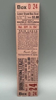 1947 年杰基·罗宾逊新秀最后一场家庭比赛布鲁克林·道奇队巨人队全票 — 第 1/2 张图片