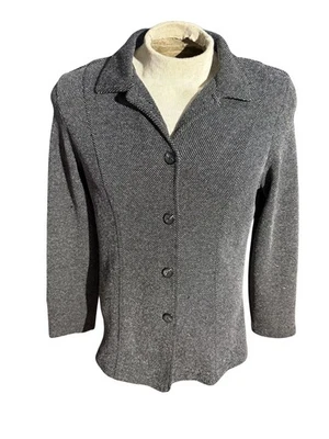 Worthington Knits Women’s Blazer Jacket L Gray Textured Button Front Career Top - Image 1 of 4