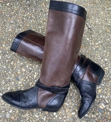 Botas ecuestres vintage de los 80 Enzo Angiolini negras marrones punta de ala hasta la rodilla 7 Foto 1 de 4
