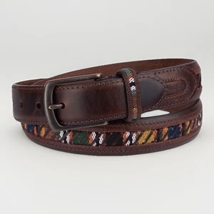 Vintage Columbia brauner Leder Baja Gürtel mit guatemaltekischer Stoffeinlage Gr. 38 - Bild 1 von 9