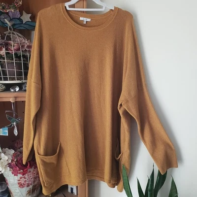 JODIFL 3X Artístico Mostaza Dorado Tejido Túnica Top Mezcla Viscosa Bolsillos Foto 1 de 4