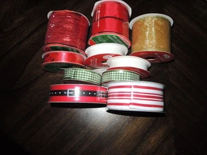 10-Rolls Christmas House Holiday Ribbons Red, Gold, Silver Shimmer + More - Picture 1 of 7