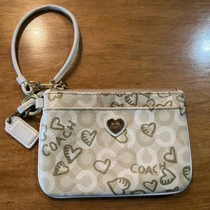 Coach Waverly Hearts Mini Card Wallet Wristlet Beige Gold - Bild 1 von 13