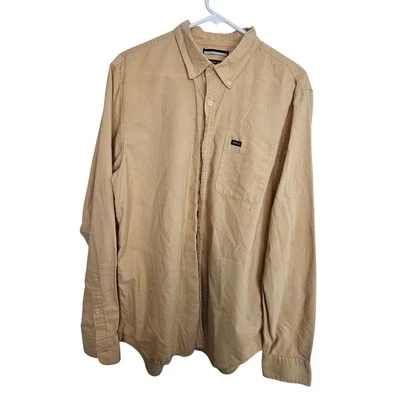 Camisa RVCA Amarilla Botón Frontal Manga Larga Calce Ajustado Camisa Hombres Cuello L Foto 1 de 4