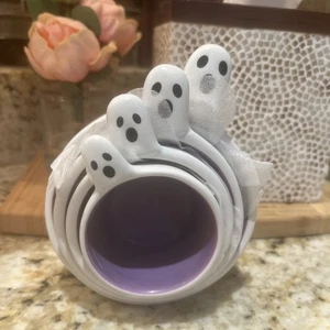 Rae Dunn Halloween White Ghost Measuring Cups Purple Set One Half Third Fourth - Picture 1 of 5