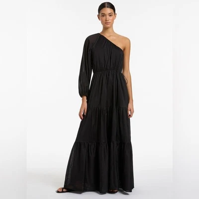 Nuevo con etiquetas Vestido Jetset Australia Un Hombro Maxi En Niveles De Gran Tamaño - Negro Talla S/6US Foto 1 de 4