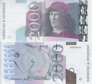 Testnote 2000, Porträt von Botticelli, Giesecke & Devrient / München, ksfr. - Picture 1 of 1