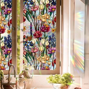 Stained Glass Window Film UV Resistant Window Privacy Film Colorful Flowers P... - Picture 1 of 7