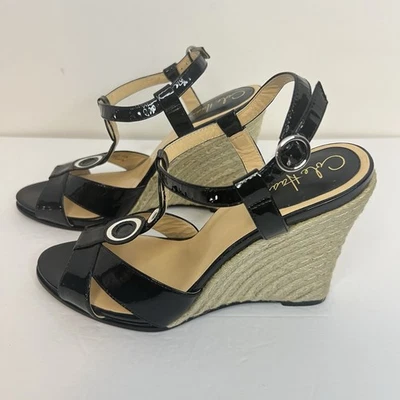 Sandalias de cuña Cole Haan Pixie Air cuero negro alpargata Jude talla 9,5 Foto 1 de 4