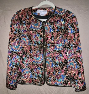 Maggie London Womens Blazer Jacket Size 6 Jewel Toned 90's Paisley 100% Silk - Picture 1 of 13
