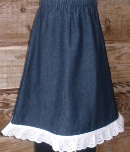Girl long full skirt denim blue jean w/ lace modest size 2 3 4 5 6 7 8 10 12 14 - Picture 1 of 1