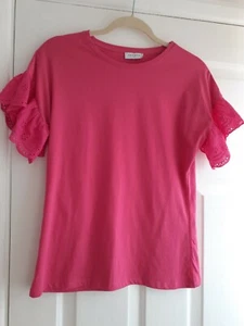 Broiderie Anglaise Frill Sleeve Cerise Pink NEW Size 8 - Picture 1 of 5