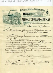 Dépt 43 - Le Puy 10 Rue Courrerie - Belle Entête d'une Manufacture du 12/04/1911 - Bild 1 von 1