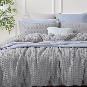100% Cotton Duvet Cover Set Twin Size, Waffle Weave Duvet Cover with Pillow Sham - Picture 1 of 9