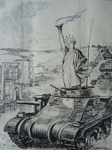 1942 Original Print WW2 ENGLISH PUB ROSE & CROWN - HAIL COLUMBIA - LIBERTY TANKS - Picture 1 of 2