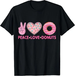 Lustiges T-Shirt Donut Liebhaber - Peace Love Donuts Thema Geschenk Unisex - Bild 1 von 4