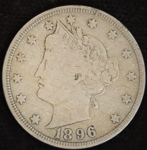 1896 Liberty Nickel, V Nickel, Fine+ Condition, Free Shipping in USA, C4703 Cover