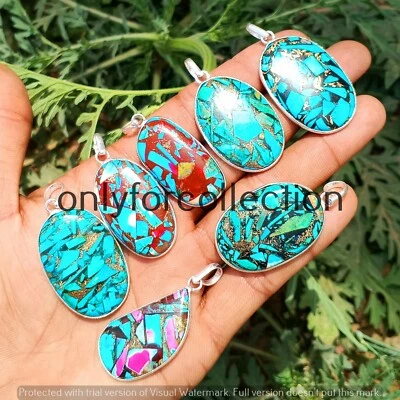 Lote de colgantes al por mayor de bisel enchapado en plata de ley 925 con piedras preciosas turquesa de cobre Foto 1 de 3