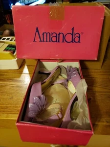 New Amanda Purple Flower Heel Shoes Vintage Size 10w in Box - Picture 1 of 10