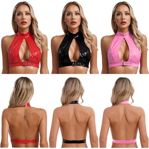 Mujeres Camisola Brillante Chaleco Corto Camiseta sin mangas Cuero PU Aspecto húmedo Camiseta corta Lencería - Imagen 1 de 43