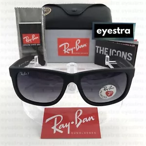 Ray-Ban Justin Polarised Sunglasses Rubber Black Frame Grey Gradient Lens 54MM - Picture 1 of 6