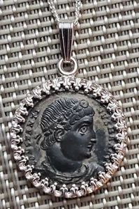 First Christian Roman Emperor Constantine the Great Coin Solid Silver Necklace - Picture 1 of 9