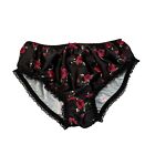 Black Floral Frilly Satin Sissy Cdtv Full Cut Panties Briefs Knicker Sizes 14-16