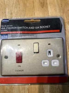Cooker Switch Socket Pearl Nickel Screwed plate 45A With Switched 13ANeon - Picture 1 of 2