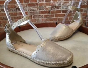 Marc Fisher Espadrille Shoes Jarquis Light Gold Leather Studded 10 New - Picture 1 of 3