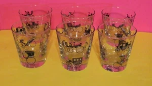Vintage Libbey Horseless Carriage Whiskey Tumbler Set of 6 Glasses - Bild 1 von 2