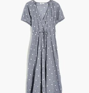 Madewell Embroidered Gingham Faux-Wrap Tie-Waist Midi Dress