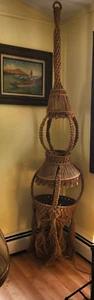 Large Vintage Macrame Plant Hanger Handmade Jute 7' 4". Hippie Boho - Picture 1 of 7